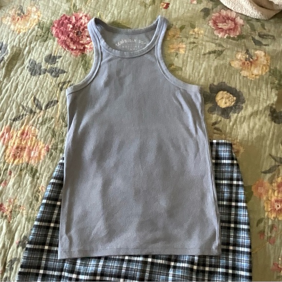AERO Seriously Soft Heritage Tops - AERO Heritage Seriously Soft Light Blue/grey Ribbed Racerback Tank Top